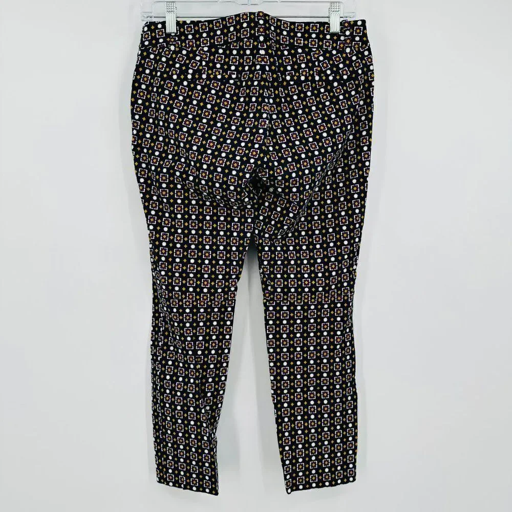 J. Crew Size 6 Navy Blue Geometric Printed Side Zip Winnie Capri Pants